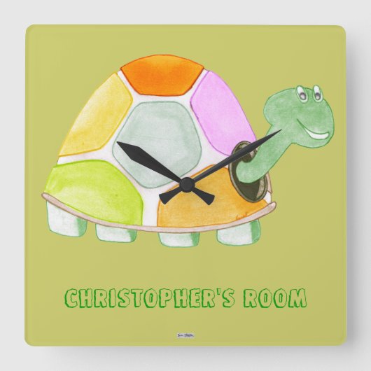 Happy Tortoise Vierkante Klok (Voorkant)