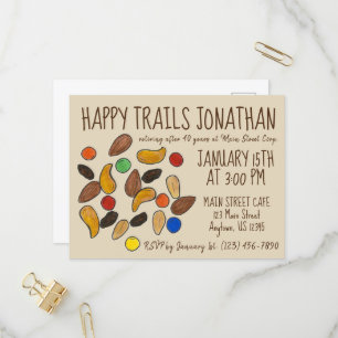 Happy Trails Trail Mix Gaande Weg Pensioen Partij Uitnodiging Briefkaart
