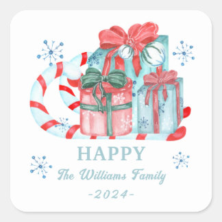 Happy traîneau snowflake Cadeaux Carrés Stickers