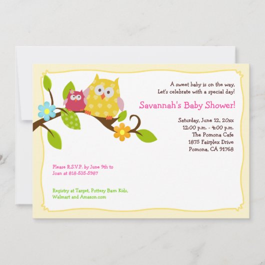 Happy Tree Owls 5x7 Baby shower Invitation (Devant)