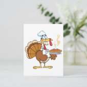 Happy Turkey Chef met Pie Briefkaart (Staand voorkant)