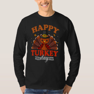 Happy Turkey Day  Cute Little Pilgrim Thanksgiving T-shirt