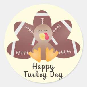 Happy Turkey Day Football Feathers Ronde Sticker