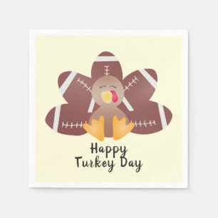 Happy Turkey Day Football Feathers Servet