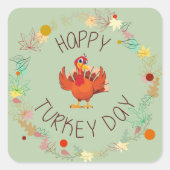 Happy Turkey Day Thanksgiving Diner Vierkante Sticker (Voorkant)