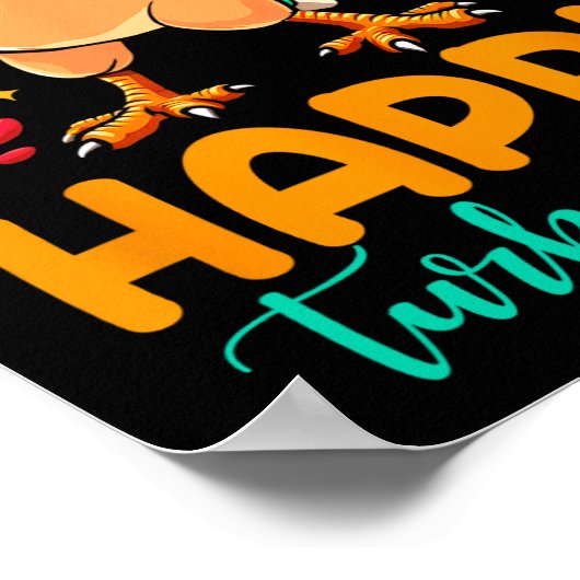 Happy Turkey Day Thanksgiving Turkije Pelgrim Mann Poster (Hoek)