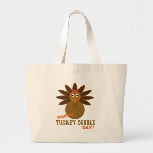 Happy Turkey Gobble Day Thanksgiving Grote Tote Bag (Voorkant)