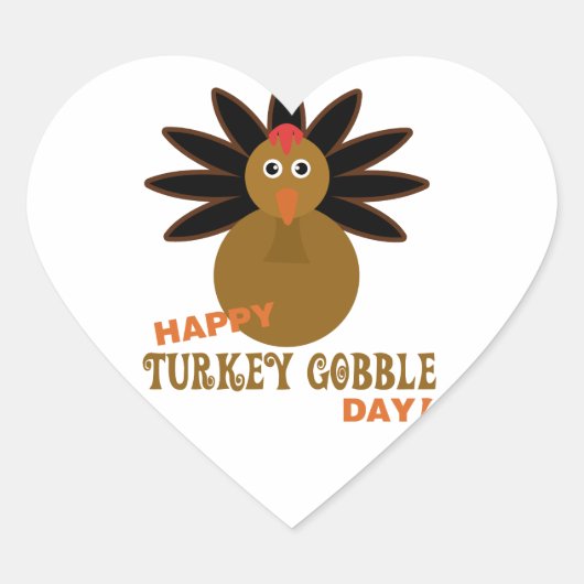 Happy Turkey Gobble Day Thanksgiving Hart Sticker (Voorkant)