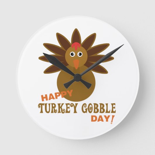 Happy Turkey Gobble Day Thanksgiving Ronde Klok (Voorkant)
