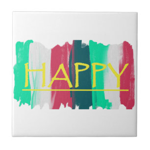 Happy Turquoise Pink Stripes Funky Tegeltje