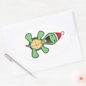 Happy Turtle Kerstmis Ovale Sticker (Envelop)