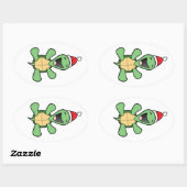 Happy Turtle Kerstmis Ovale Sticker (Vel)