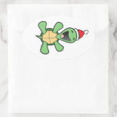 Happy Turtle Kerstmis Ovale Sticker (Tas)