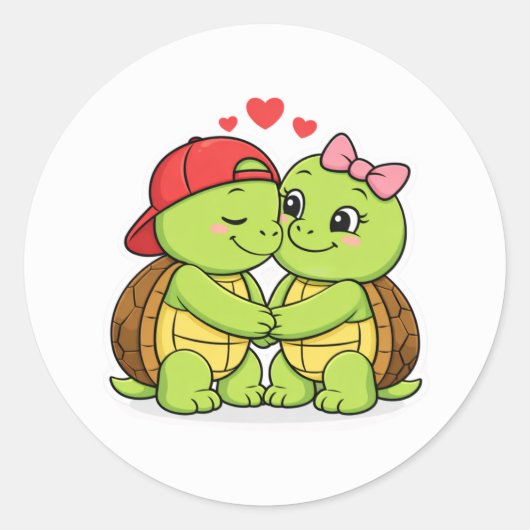 Happy turtles in love ronde sticker (Voorkant)