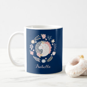 Happy Unicorn Schattigee gepersonaliseerde marine Koffiemok