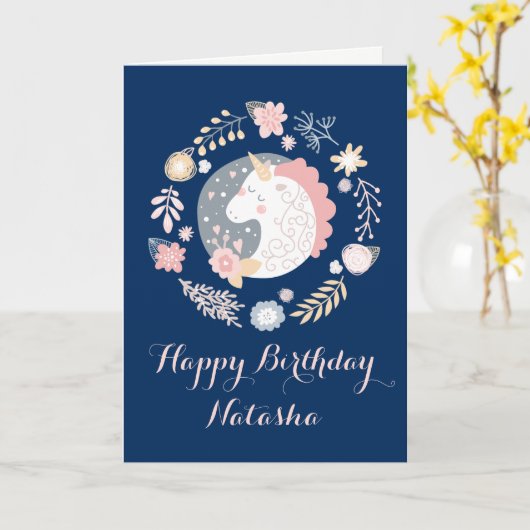 Happy Unicorn Verjaardag Kaart (Gele Bloem)