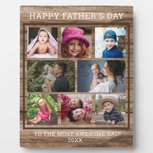 Happy Vaderdag 8 Family Photo Collage Wood Fotoplaat (Voorkant)