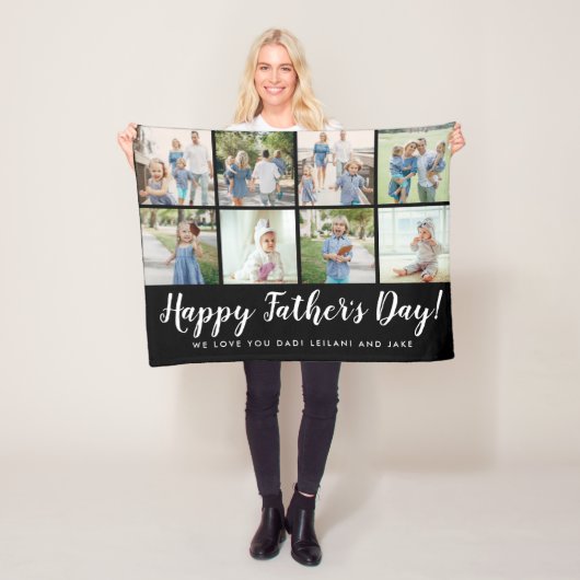 Happy Vaderdag 8 Photo Collage Black Fleece Deken (In situ)