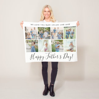 Happy Vaderdag 8 Photo Collage Custom White Fleece Deken