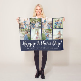 Happy Vaderdag 8 Photo Collage Navy Fleece Deken