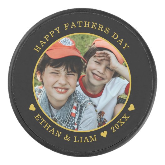 Happy Vaderdag Black en Gold Kinder foto Hockey Puck (Voorkant)