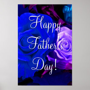 Happy Vaderdag Blue Paarse Rozen Poster