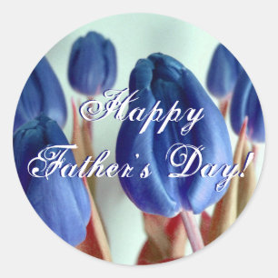 Happy Vaderdag Blue Tulips Ronde Sticker