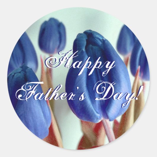 Happy Vaderdag Blue Tulips Ronde Sticker (Voorkant)