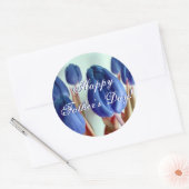 Happy Vaderdag Blue Tulips Ronde Sticker (Envelop)