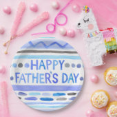 Happy Vaderdag Blue Waterverf Stripes Papieren Bordje (Feest)
