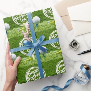 Happy Vaderdag-bord met golfbal op groen Cadeaupapier