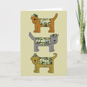 Happy Vaderdag Cartoon Dogs in Camouflage Kaart