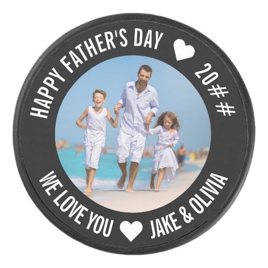 Happy Vaderdag Custom Year Names and Photo Hockey Puck (Voorkant)