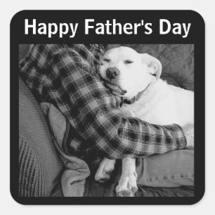 Happy Vaderdag Dog Snuggling met papa Foto Vierkante Sticker
