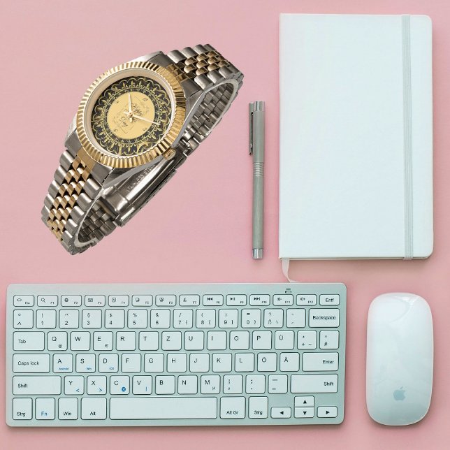 Happy Vaderdag Gold kalligrafie bladwervelingen Horloge (Happy Father's Day Gold Calligraphy Leafy Swirls Watch)