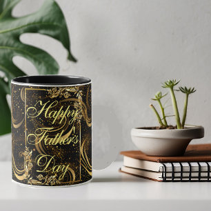 Happy Vaderdag Gold Kalligrafie Zwart Swirls Mok