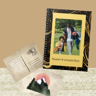 Happy Vaderdag Gold Leafy Black Swirls Foto Notitieboek