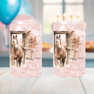 Happy Vaderdag Horse Barn Flowers Blikvorm Glas