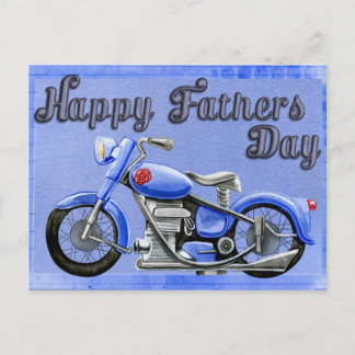 Happy vaderdag motorfiets briefkaart op blauw