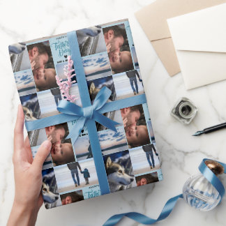 Happy Vaderdag Photo Collage Aangepaste namen Cadeaupapier