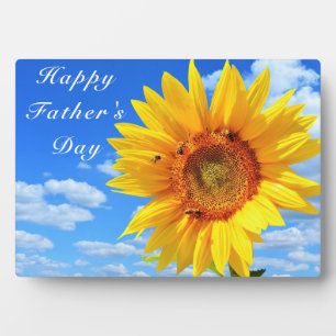 Happy Vaderdag Sunflower en bijen op Blue Sky Fotoplaat