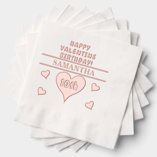 Happy Valentijn 10th Birthday Hartnaam Folie Servetten (Insitu (Gestapeld))