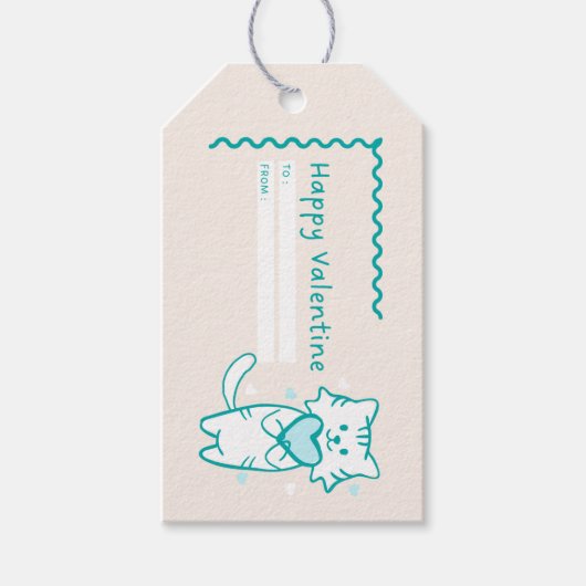 Happy Valentijn Blauwgroen Kat Cadeaulabel (Voorkant)