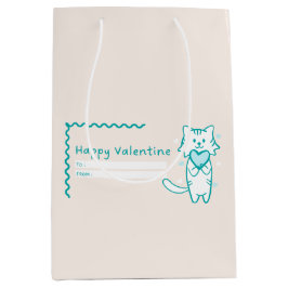 Happy Valentijn Blauwgroen Kat Medium Cadeauzakje