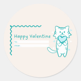 Happy Valentijn Blauwgroen Kat Ronde Sticker