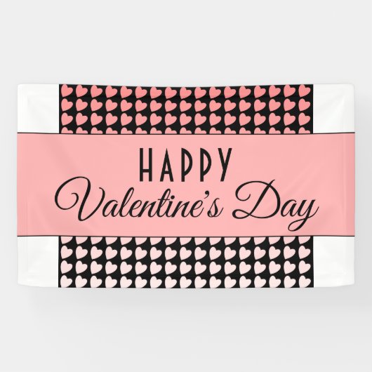 Happy Valentijn Day Roze Heart Pattern Spandoek (Horizontaal)