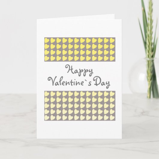 Happy Valentijn Day Yellow Grey Heart Pattern Feestdagen Kaart (Voorkant)