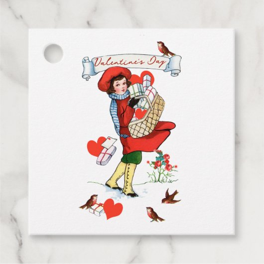 Happy Valentijn Girl en Birds  Gift Label (Voorkant)