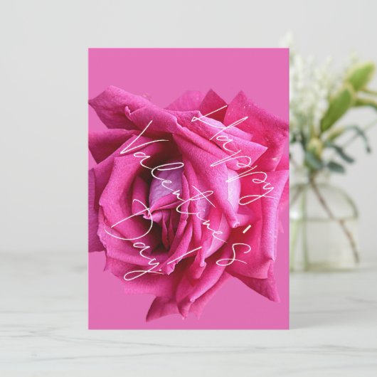 Happy Valentijn heet roze roos bloemenboho glam Feestdagenkaart (Staand voorkant)