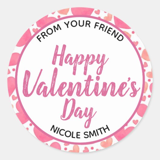 Happy Valentijn’s Day Pink Hearts van je vriend Ronde Sticker (Voorkant)